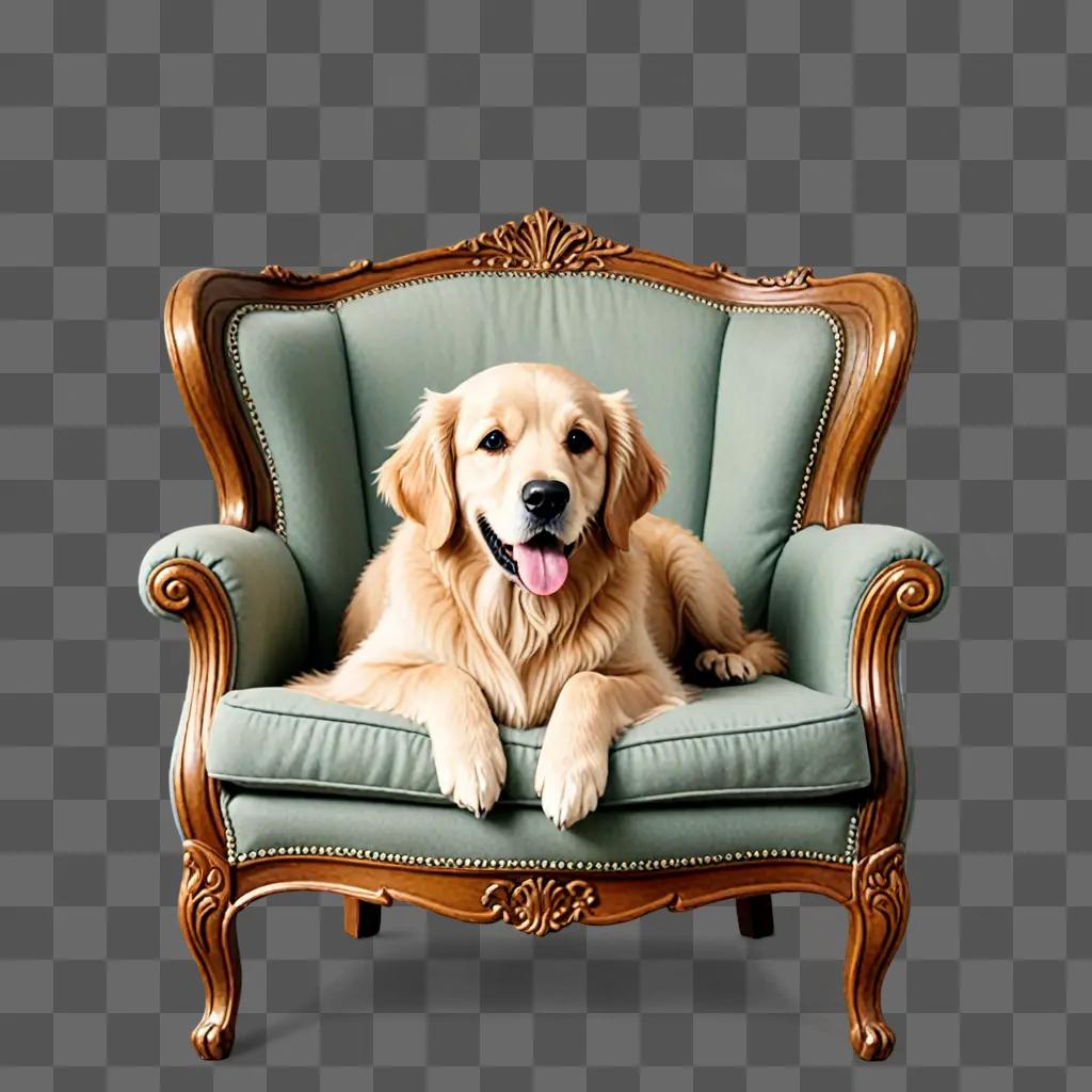 Golden retriever lounges on antique chair