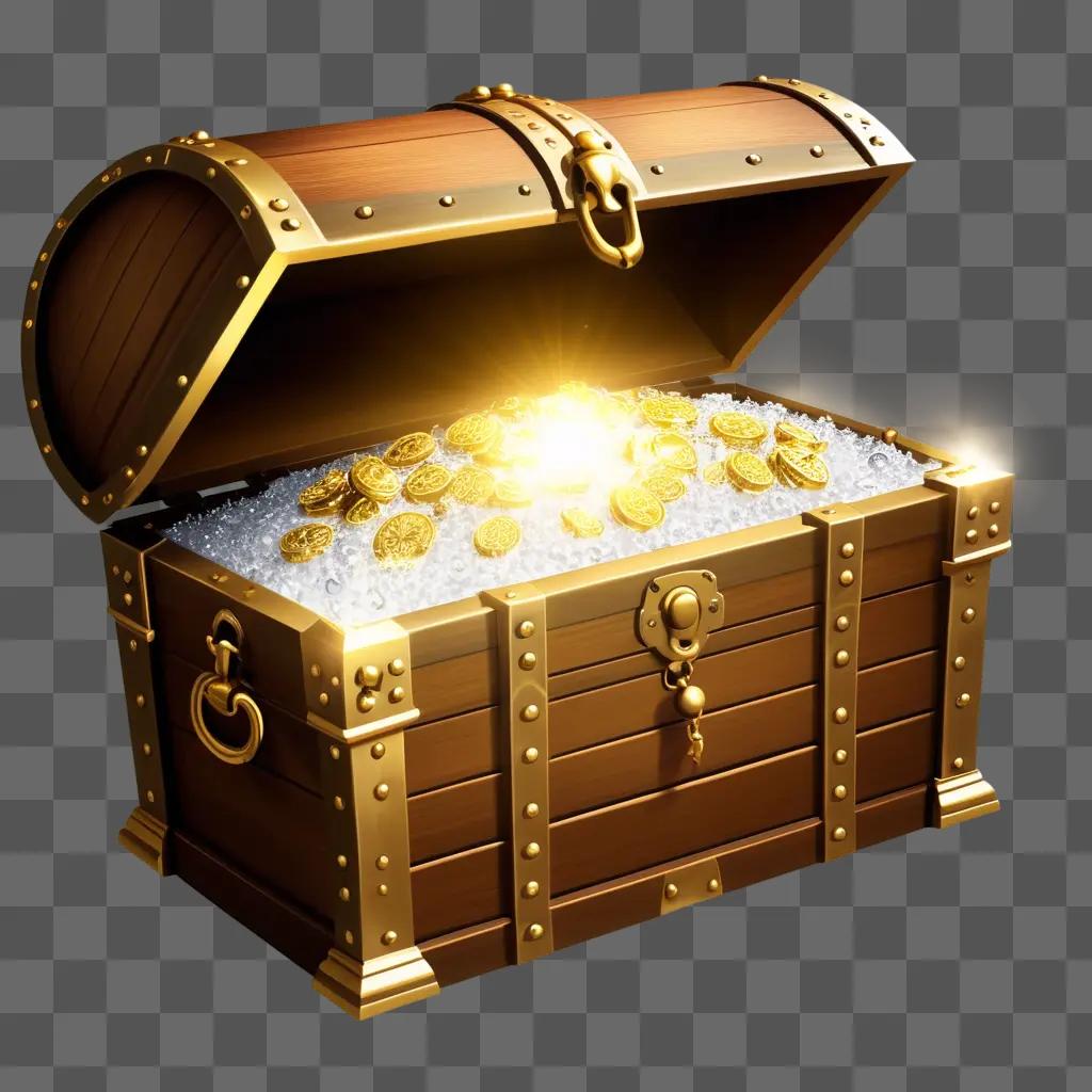 Golden treasure chest with gold coins and glowing light