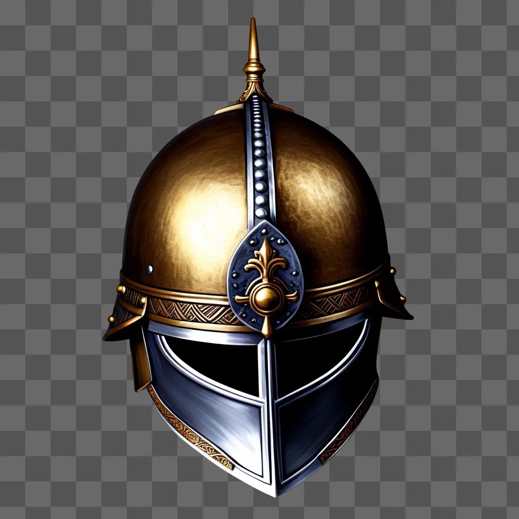 Golden war helmet with gold and blue designs