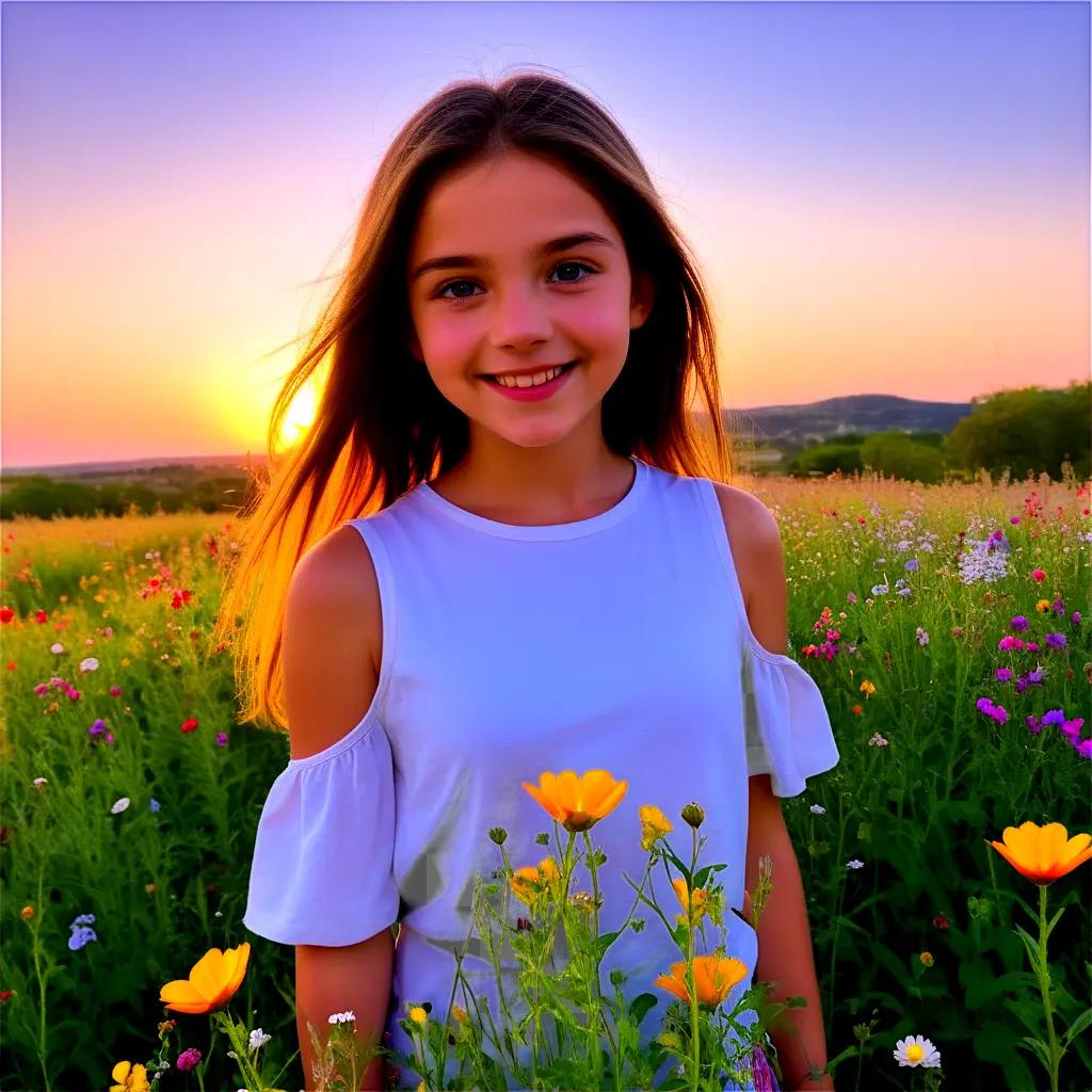 Gorgeous girl in flower field