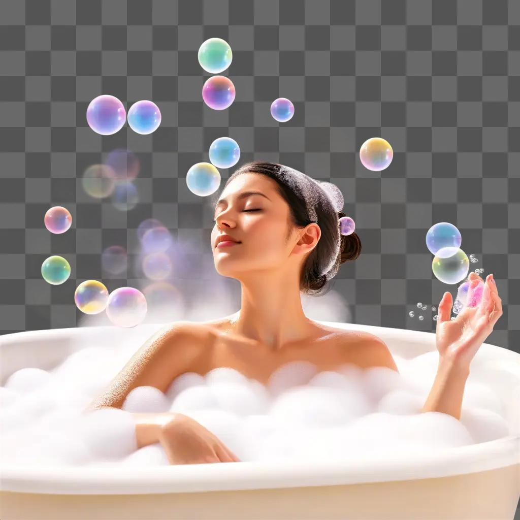 Gorgeous woman enjoying a bubble bath with colorful bubbles