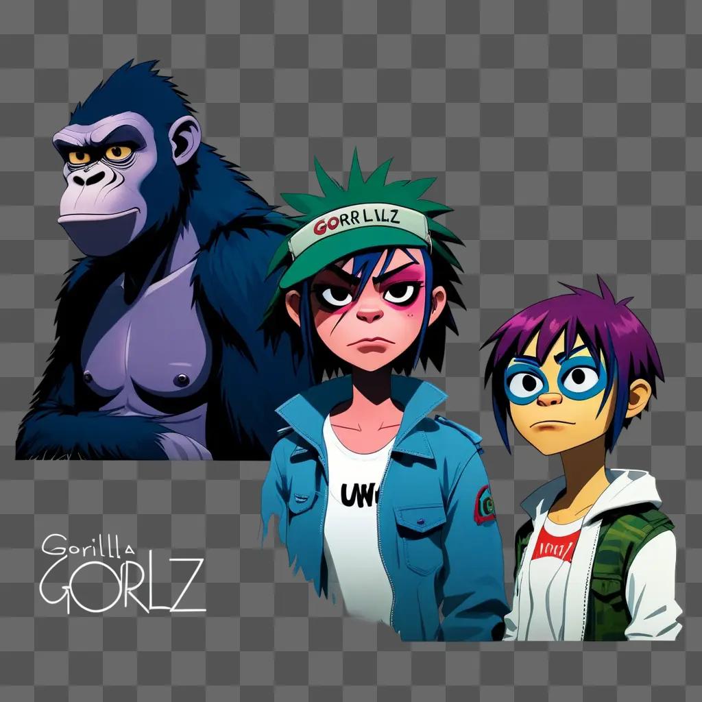 Gorillaz: A trio of animated characters with a gorilla as a backdrop