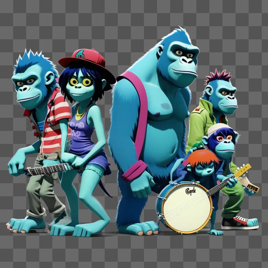 Gorillaz band with unique fashion and instruments