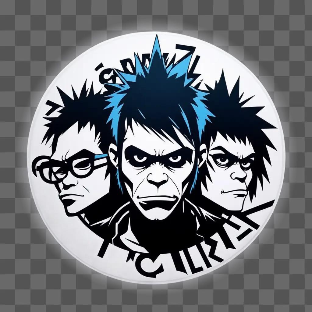 Gorillaz logo with three men and three eyes