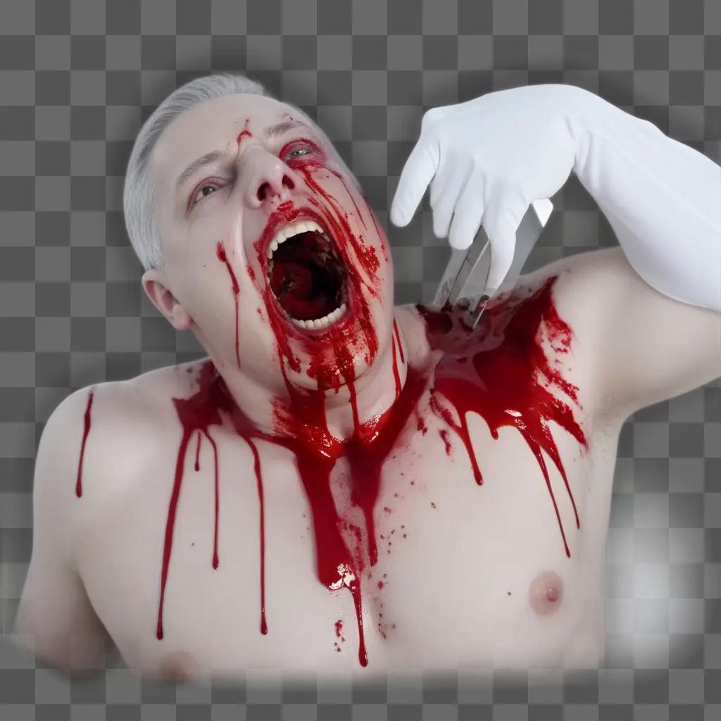 Gory scene of a man with blood on his neck