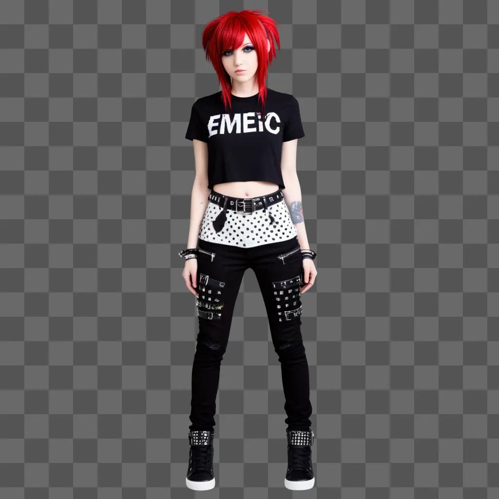 Goth girl in black and white EMEIC clothes