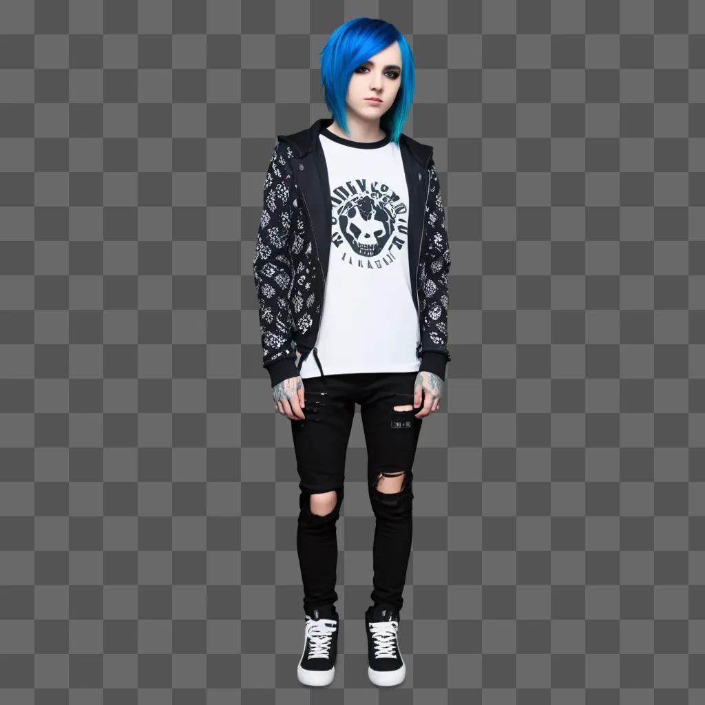 Goth girl in emo clothes posing