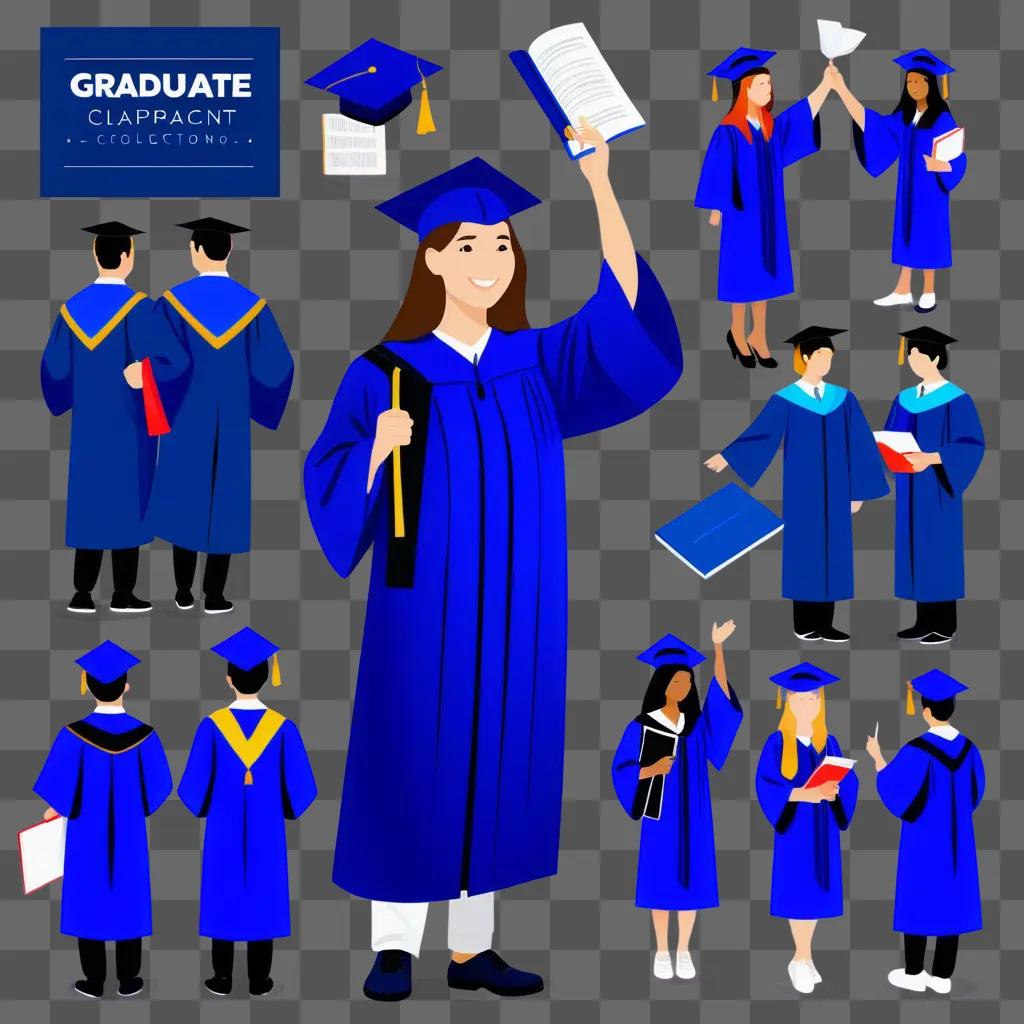 Graduate in blue cloak and hat