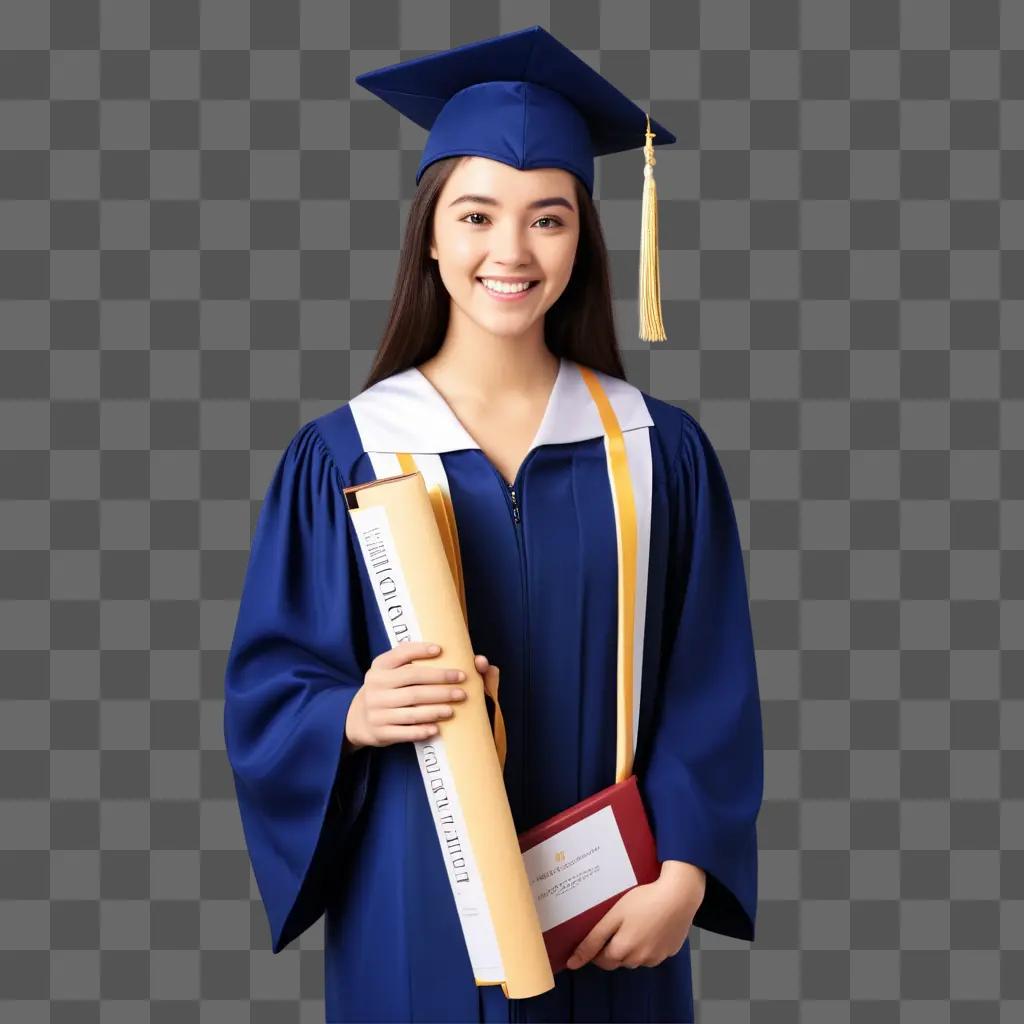 Graduate posing with diploma and book