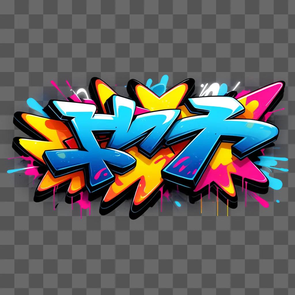 Graffiti art explosion with blue and pink