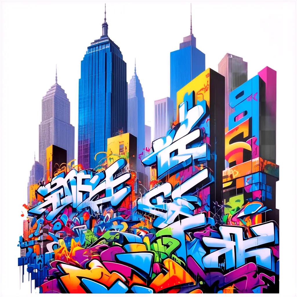 Graffiti art in a city skyline