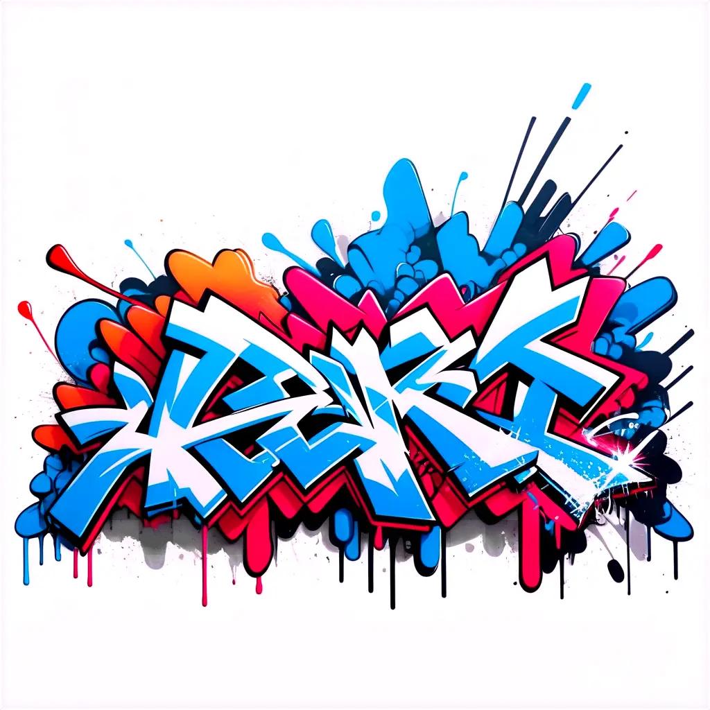 Graffiti art on a white surface with splattered colors