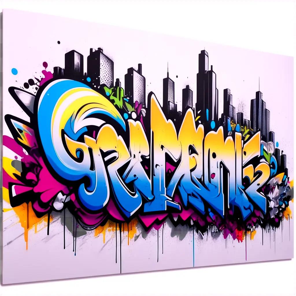 Graffiti of a city skyline on canvas