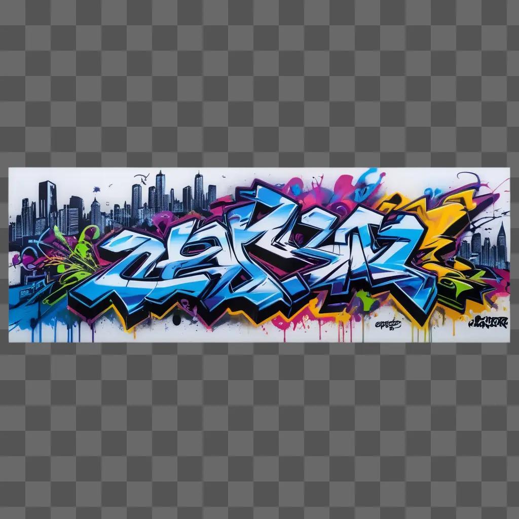 Graffiti on a transparent background with cityscape in the background