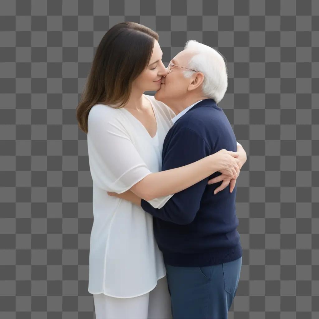 Grandparent embraces grandchild in a kiss