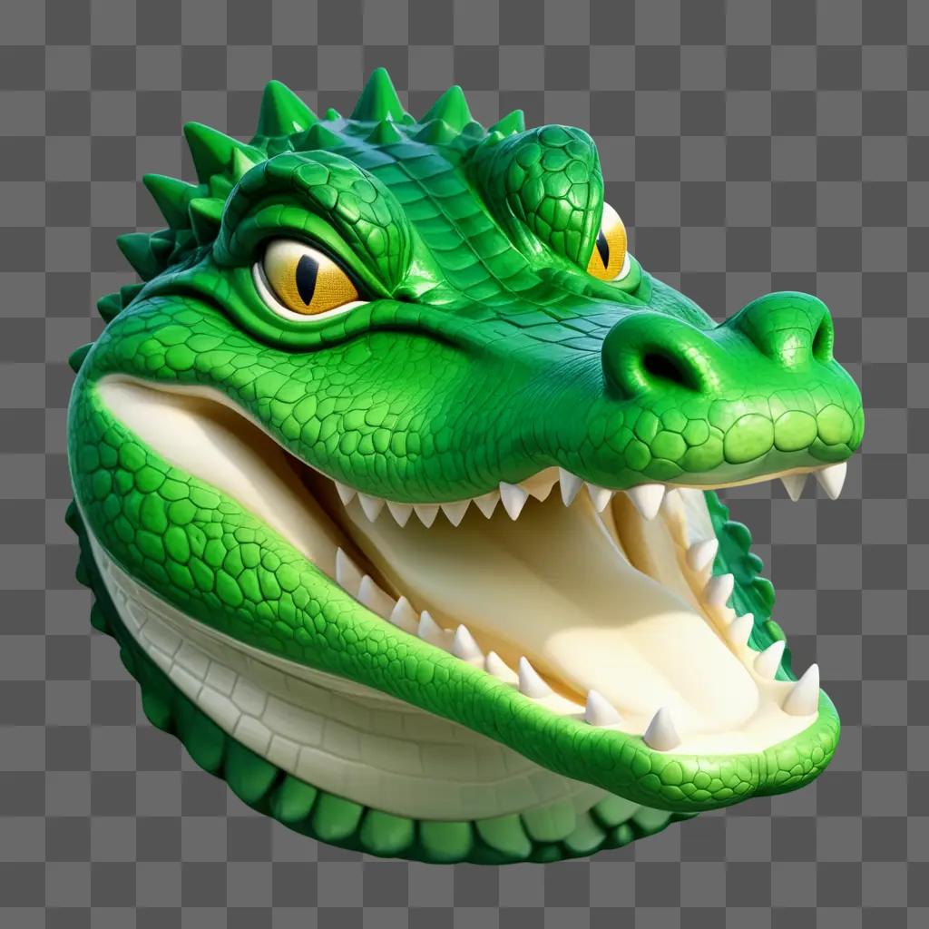 Green Alligator with open mouth on green background