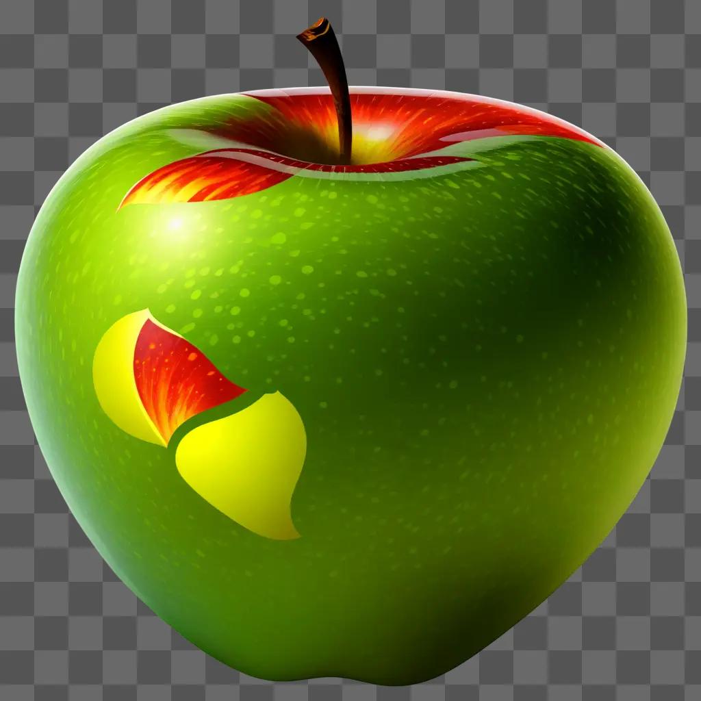 Green Apple Clipart Illustration with Red Stem