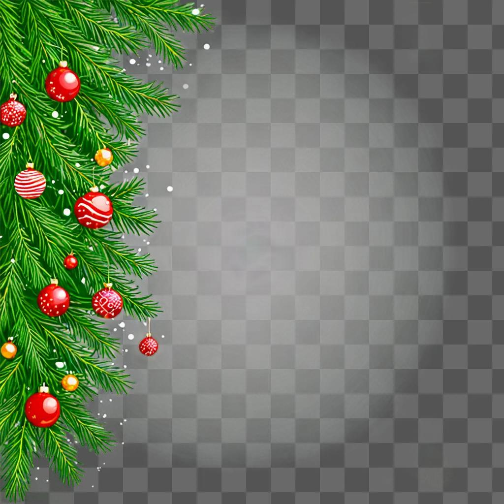 Green Christmas background with ornaments and snow