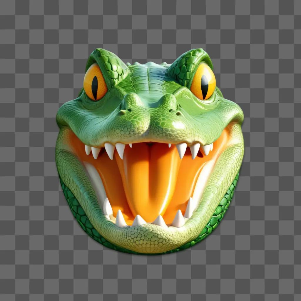 Green alligator head with open mouth and yellow eyes