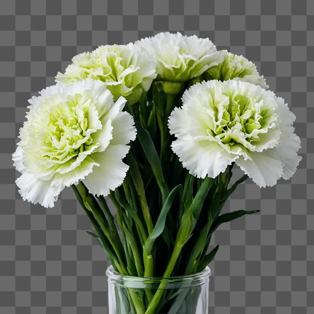 Green and white carnations in a vase