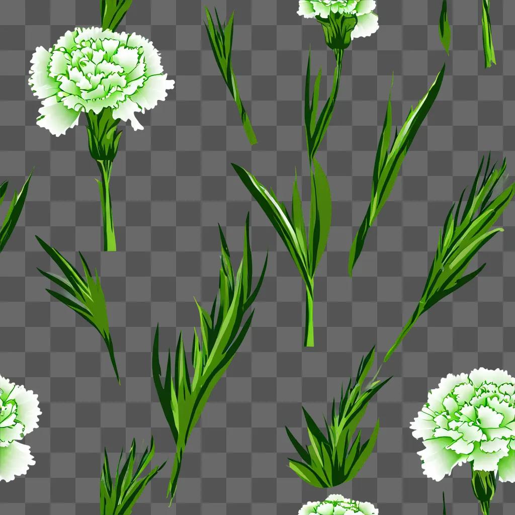 Green and white flowers in a pattern