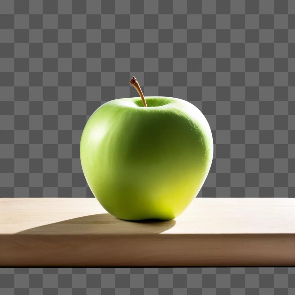 Green apple on wooden shelf with green light