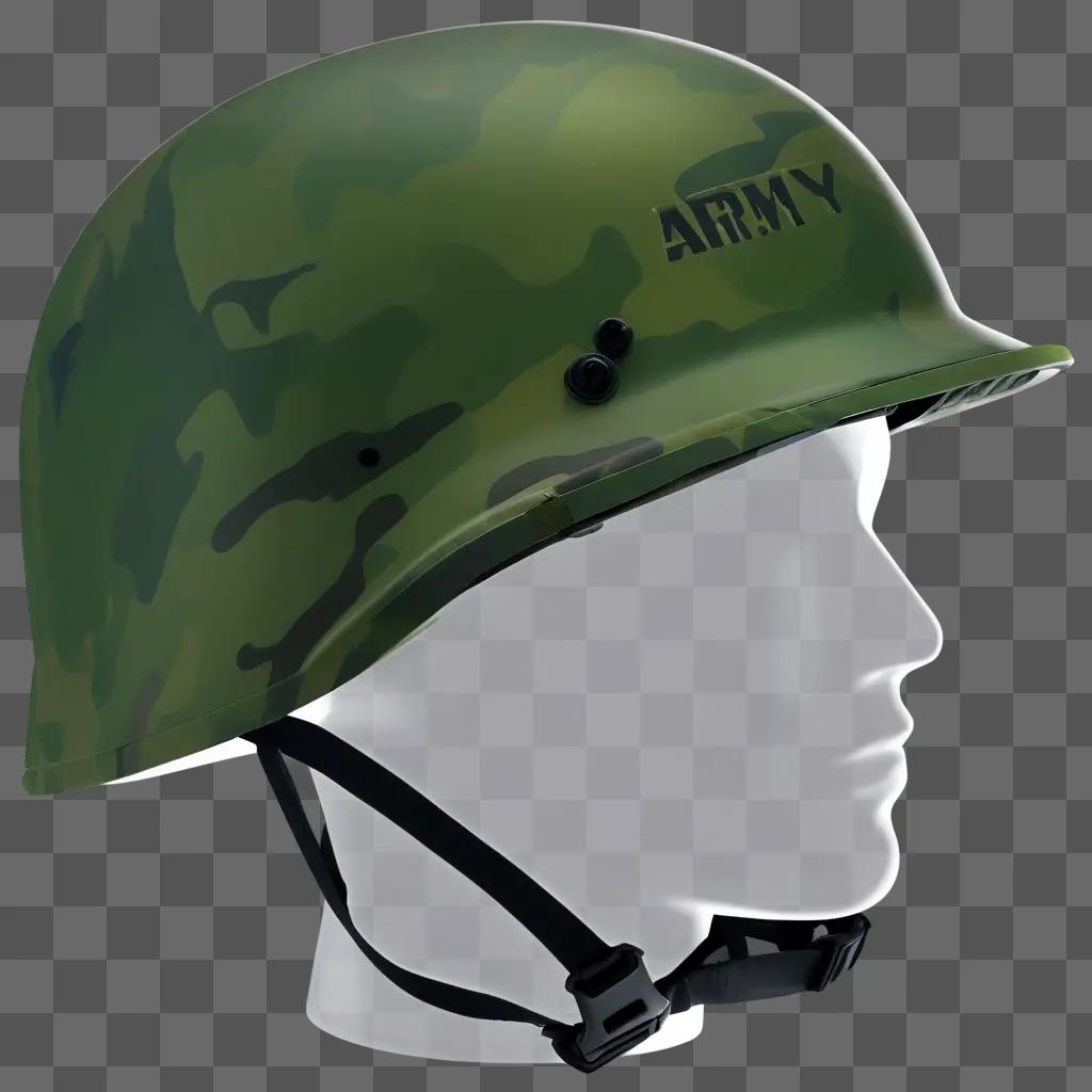 Green army helmet against a white background