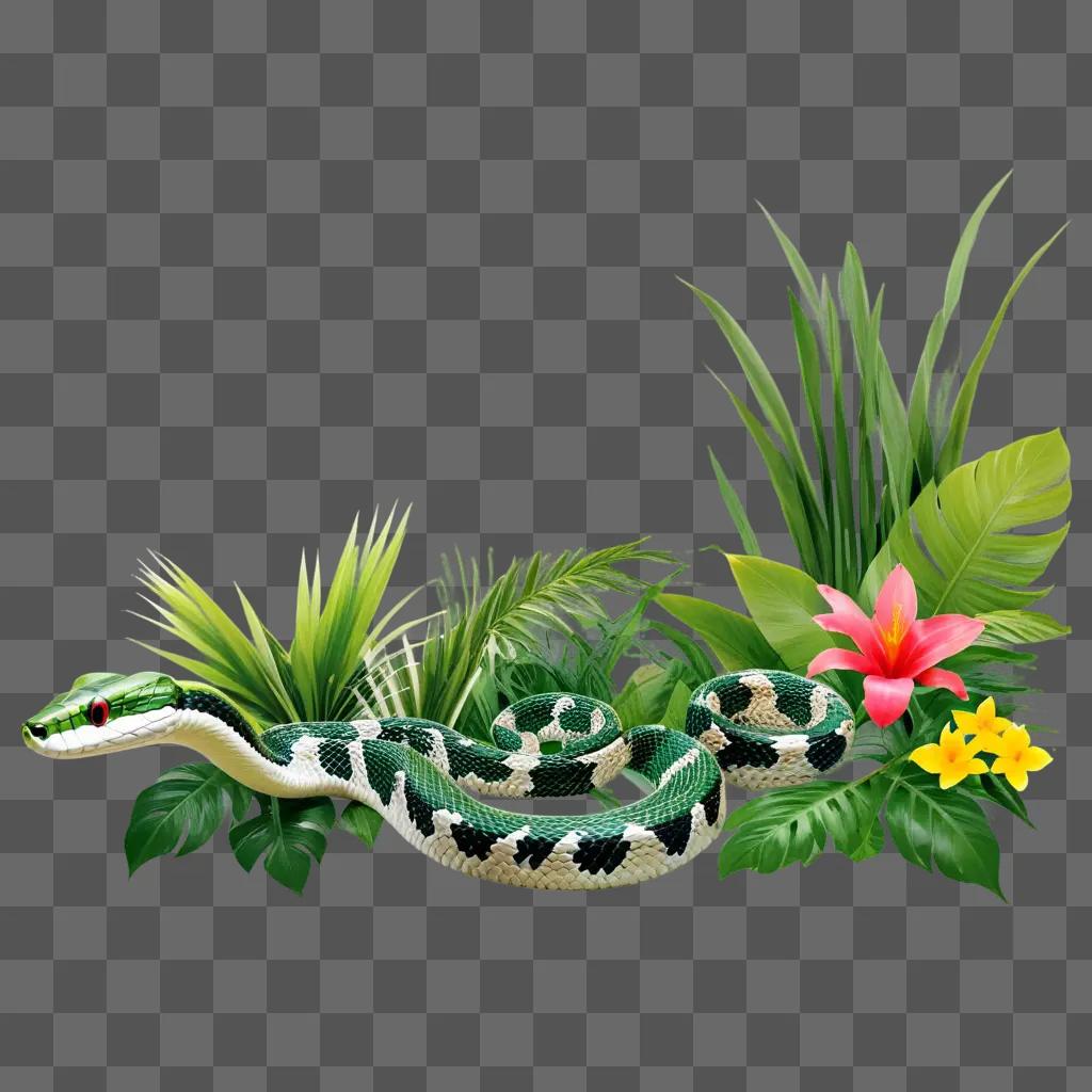 Green background with snake and flowers