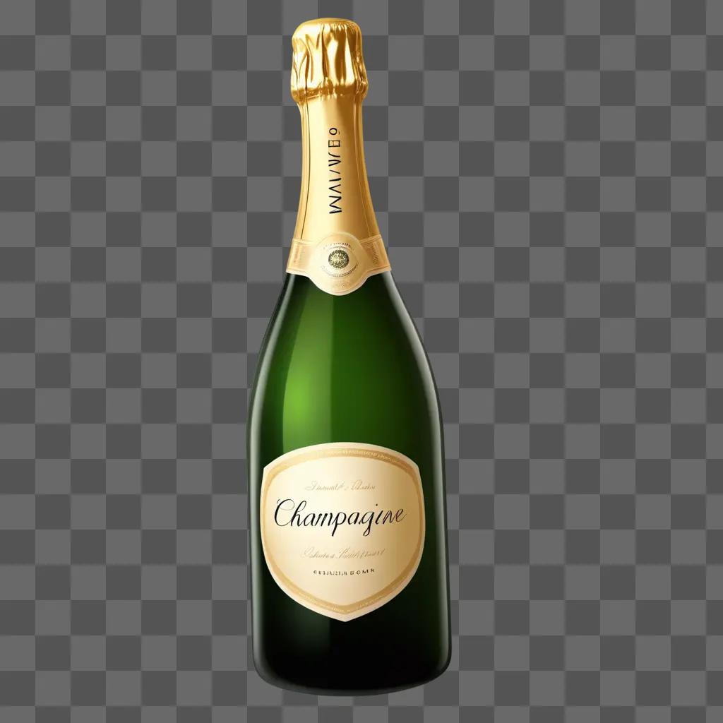 Green bottle of champagne with gold foil and gold top