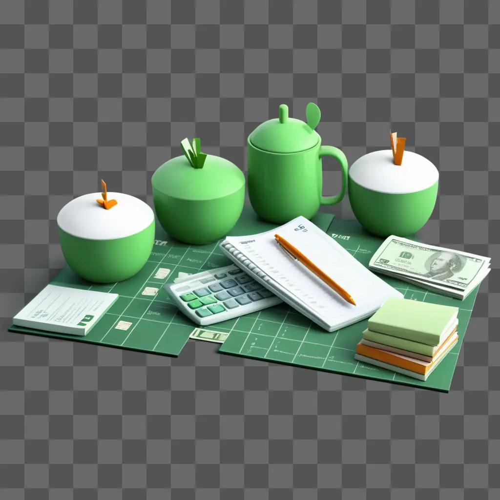 Green budgeting tools sit on a green mat