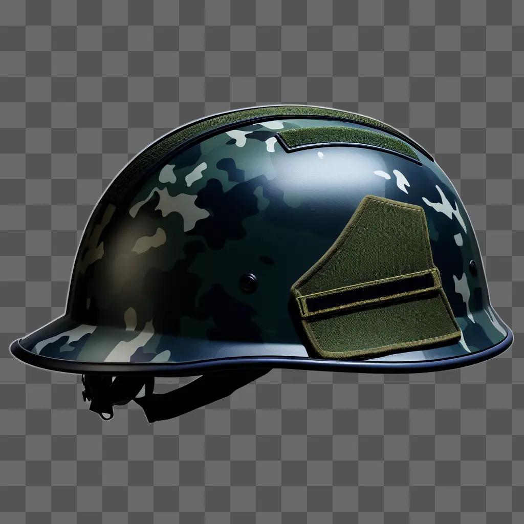 Green camouflage soldier helmet on a dark background