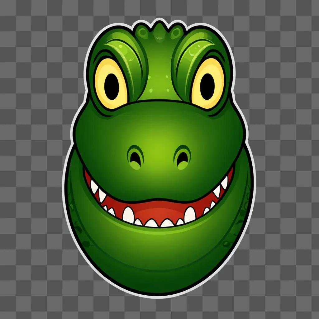 Green cartoon alligator with wide mouth and white teeth