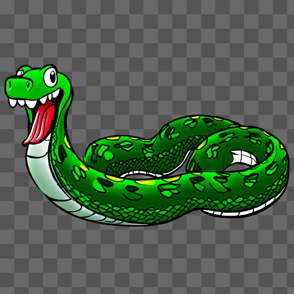 Green cartoon snake drawing on a green background