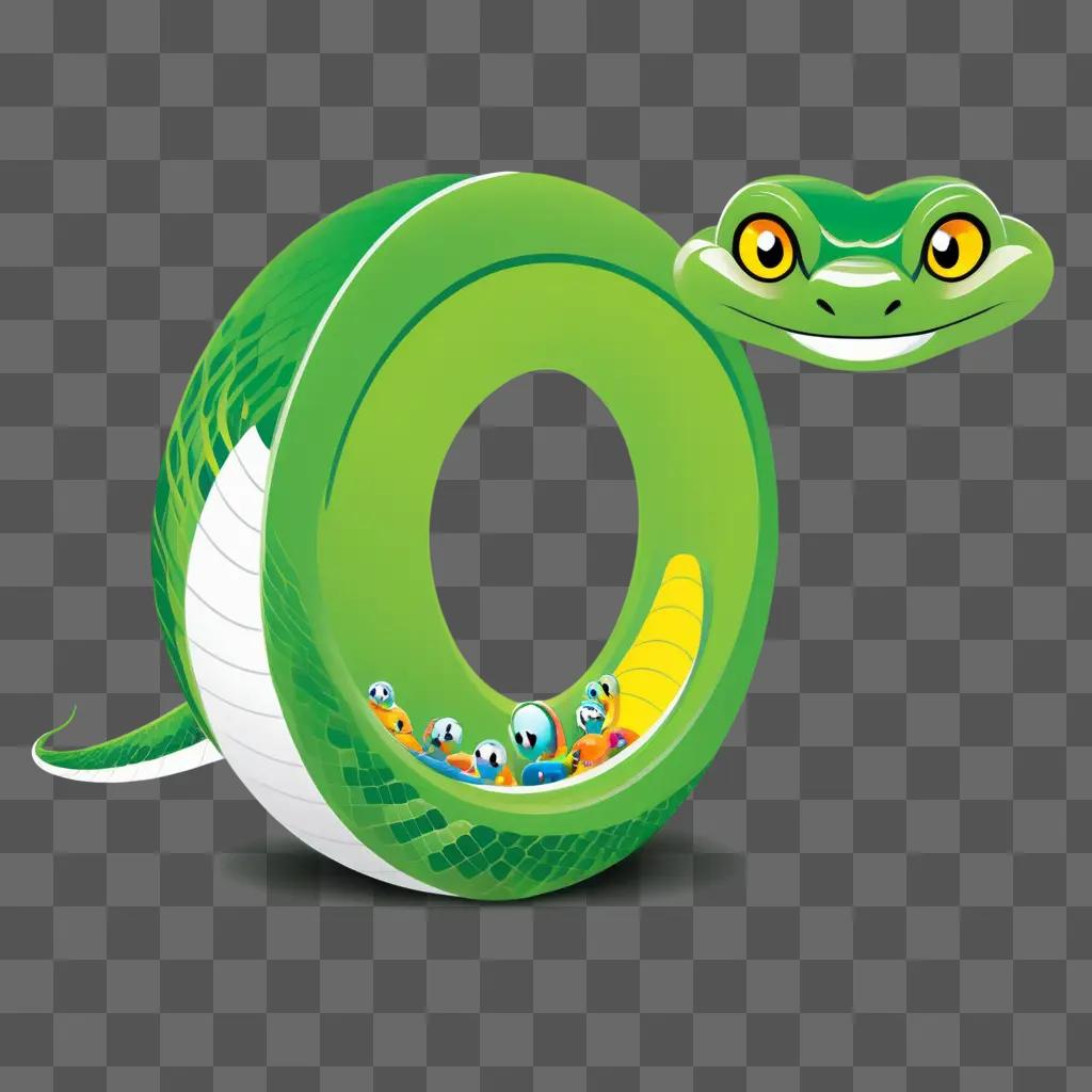 Green cartoon snake with people in its mouth