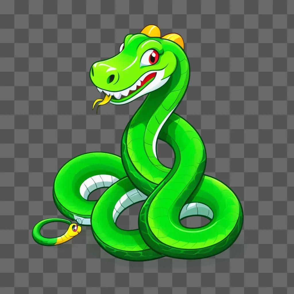 Green cartoon snake with yellow tongue and red eye