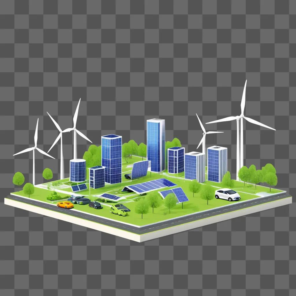 太陽光と風力エネルギーを動力源とするグリーンシティ