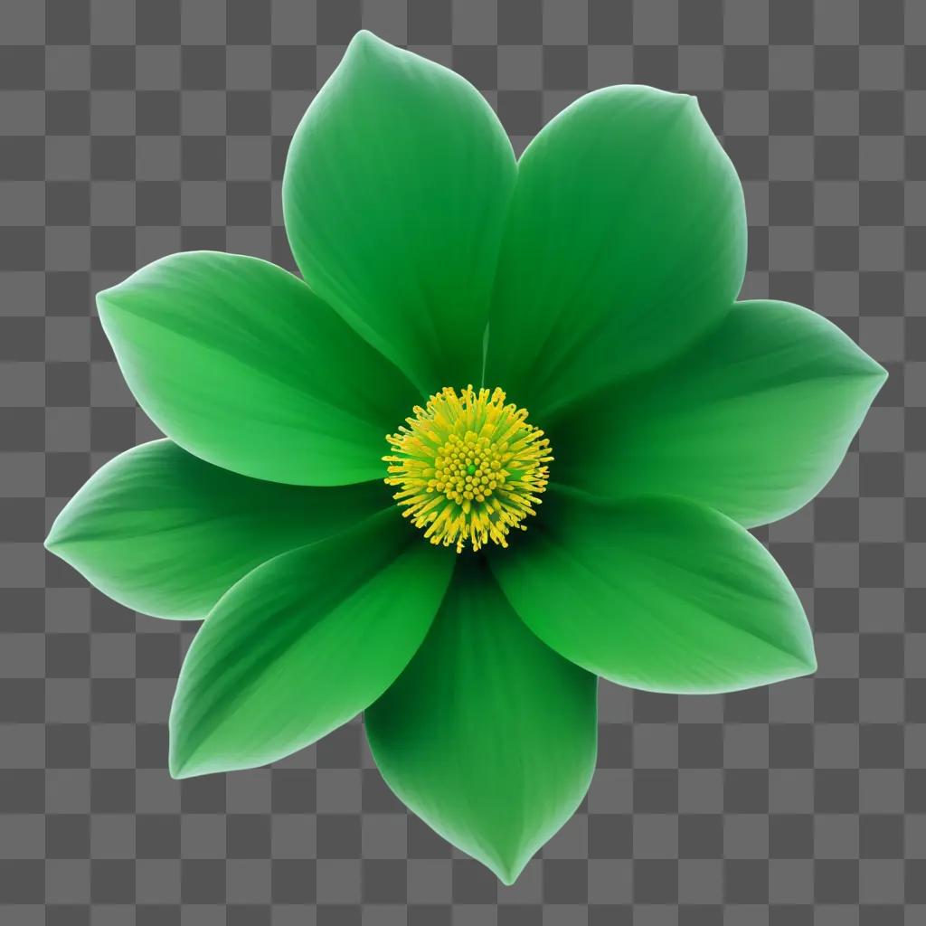 Green flower with yellow center against a green background