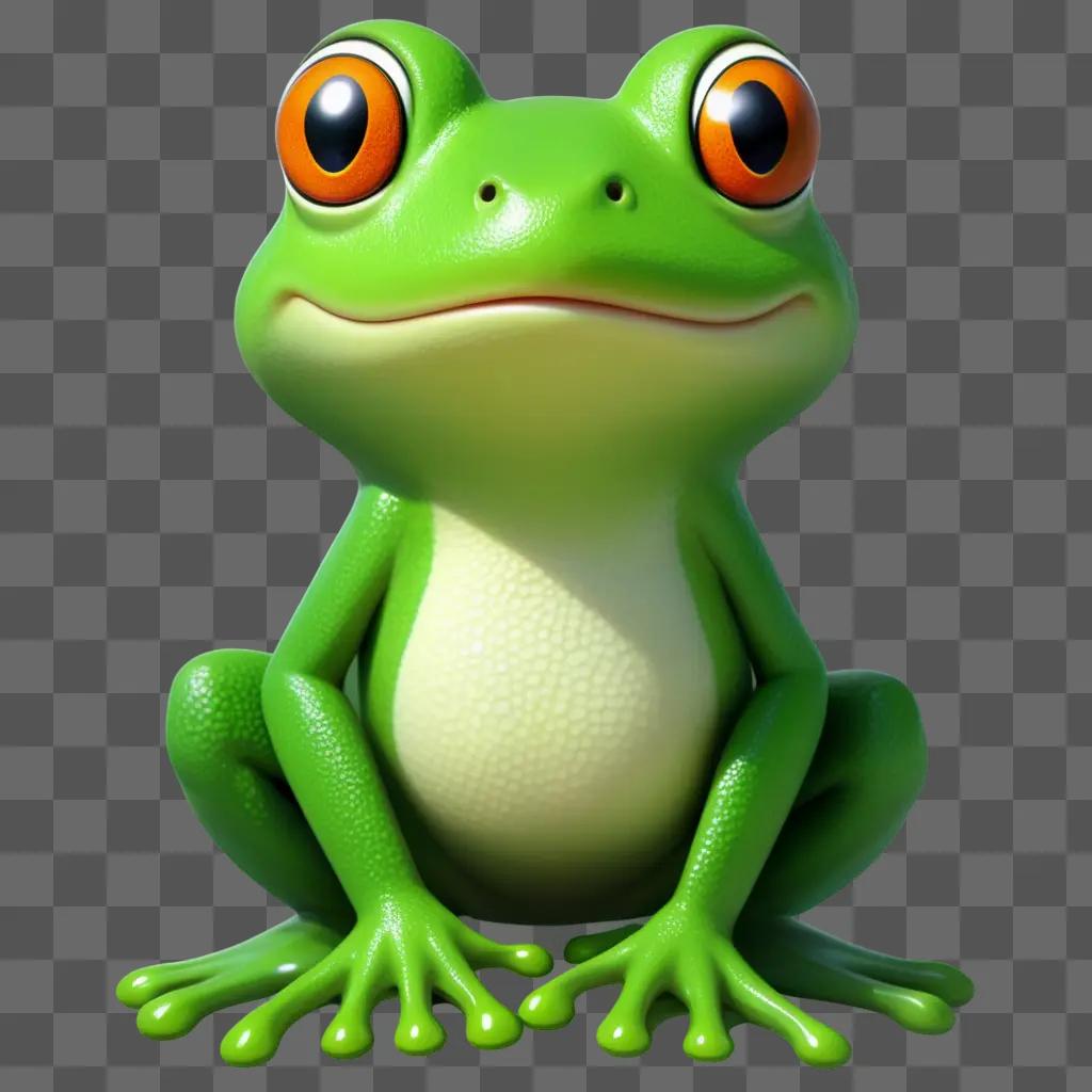 Green frog in cartoon style on a green background