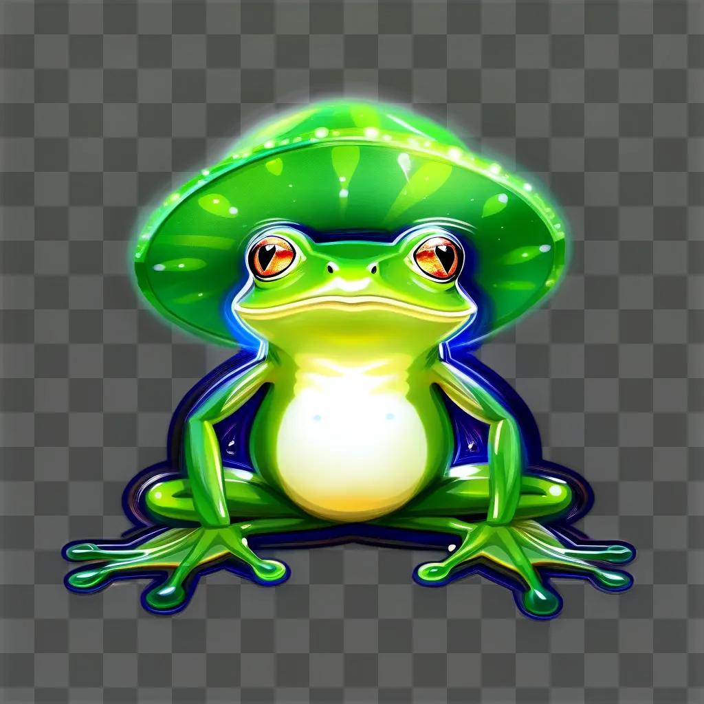 Green frog with a green hat sits on a black background