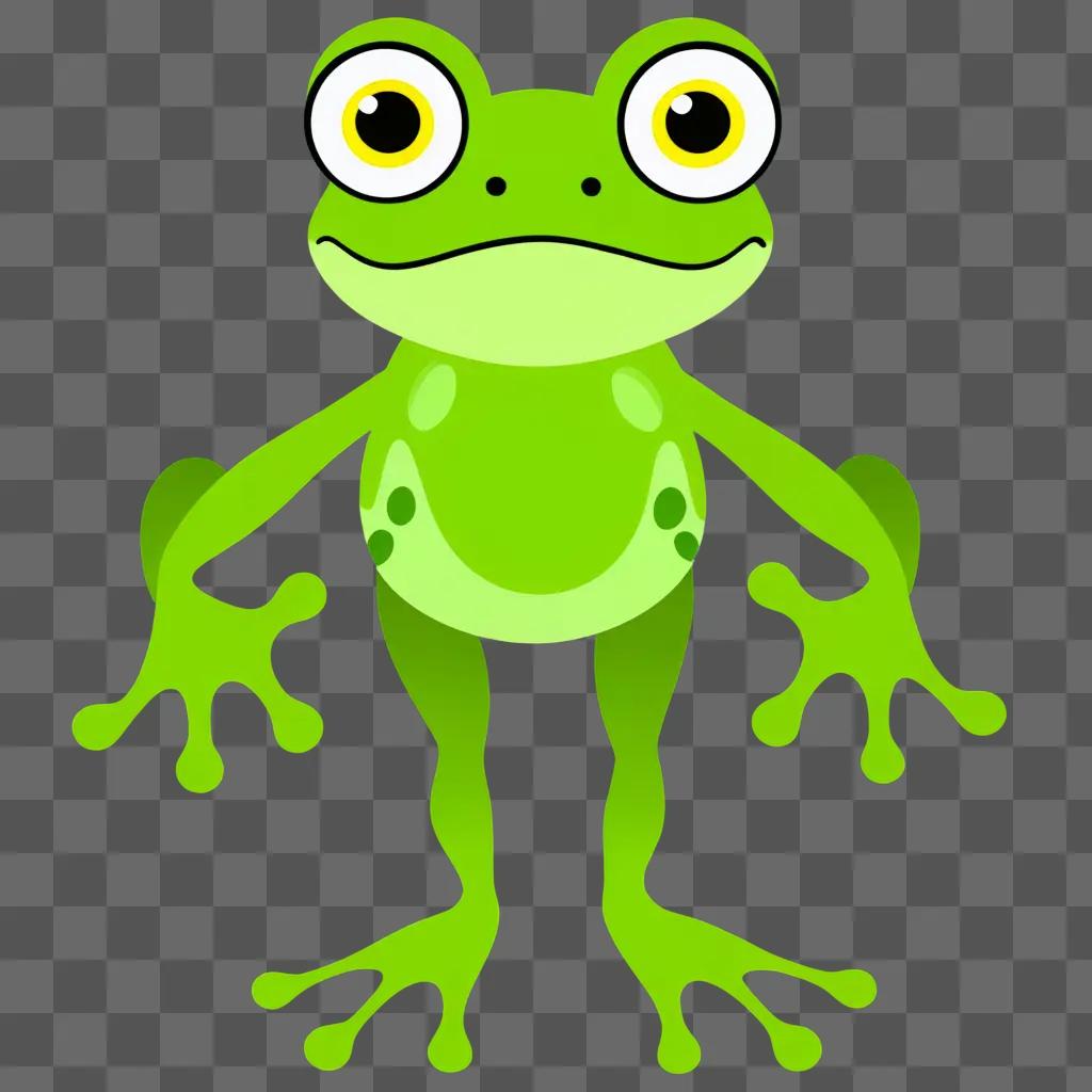 Green frog with big eyes and pointy nose