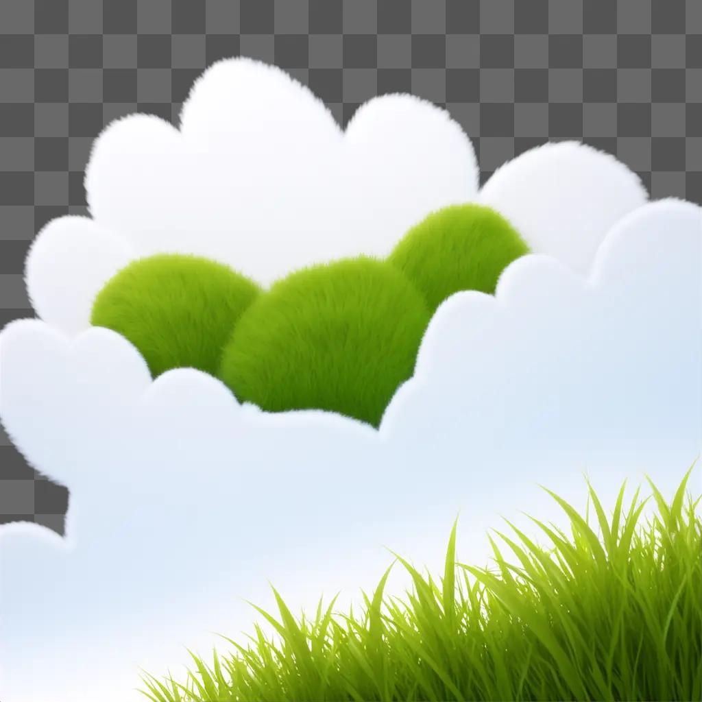 Green furry paws in a cloud with grass