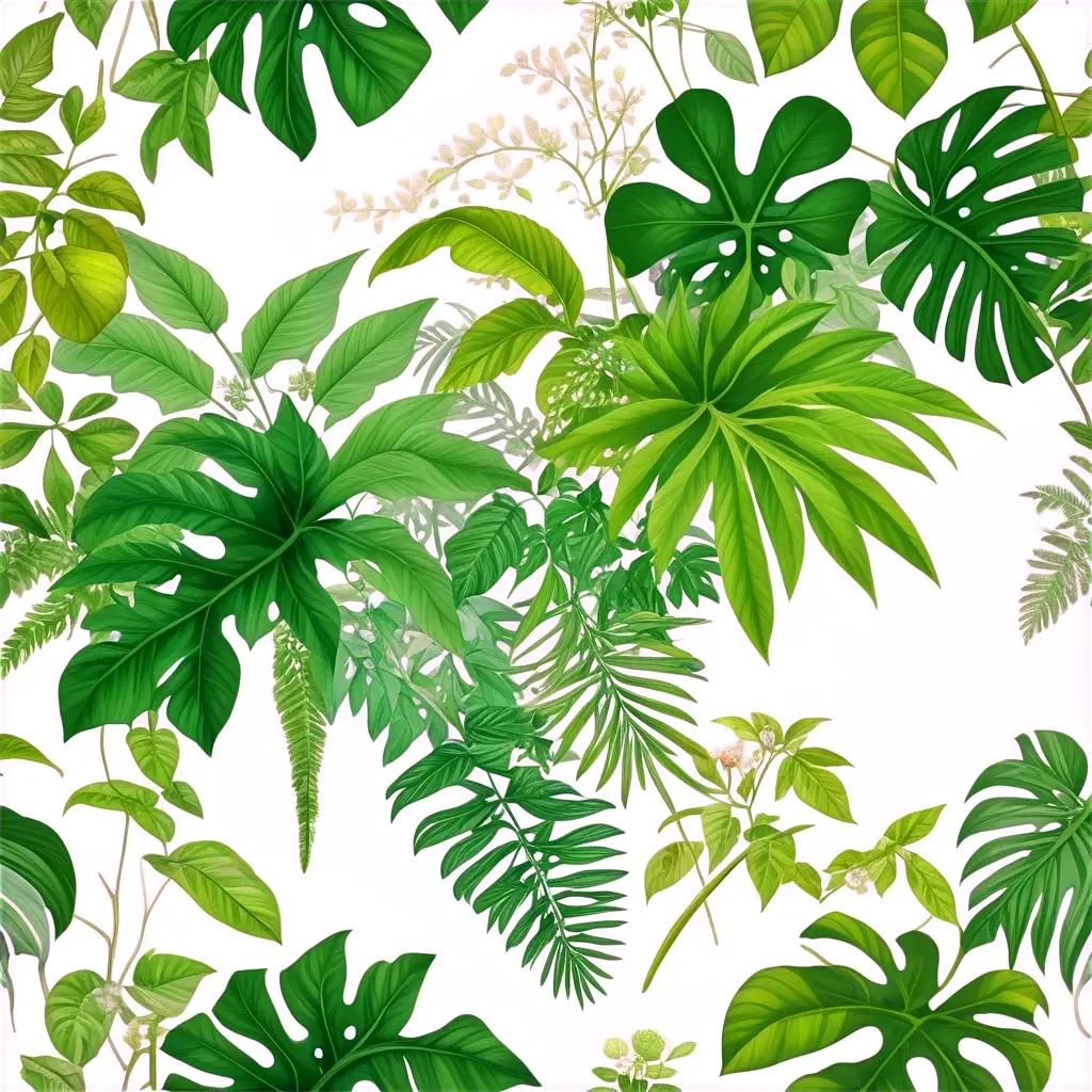 Green leaves and plants in a pattern design