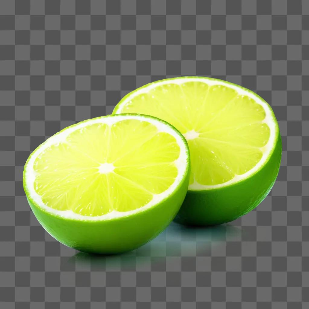 Green lime slice with half cut open