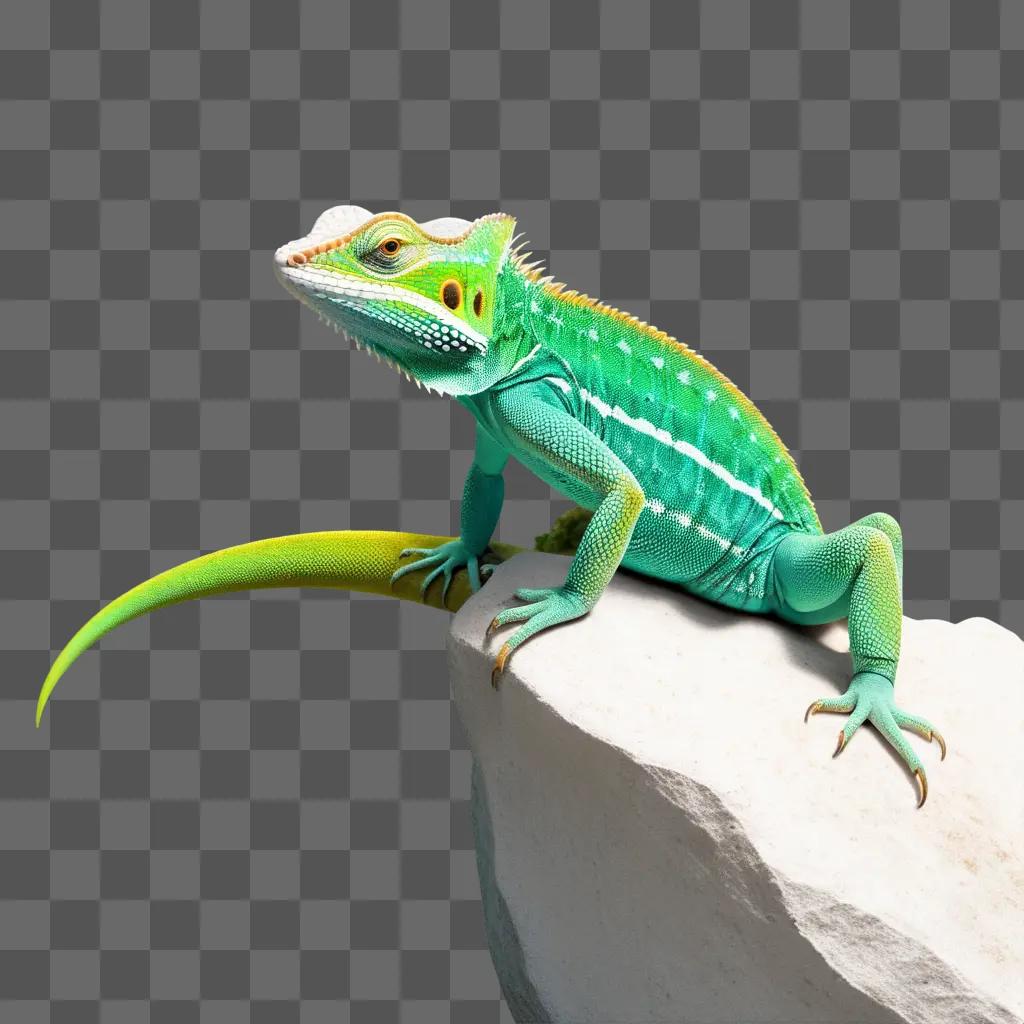 Green lizard sitting on a rock