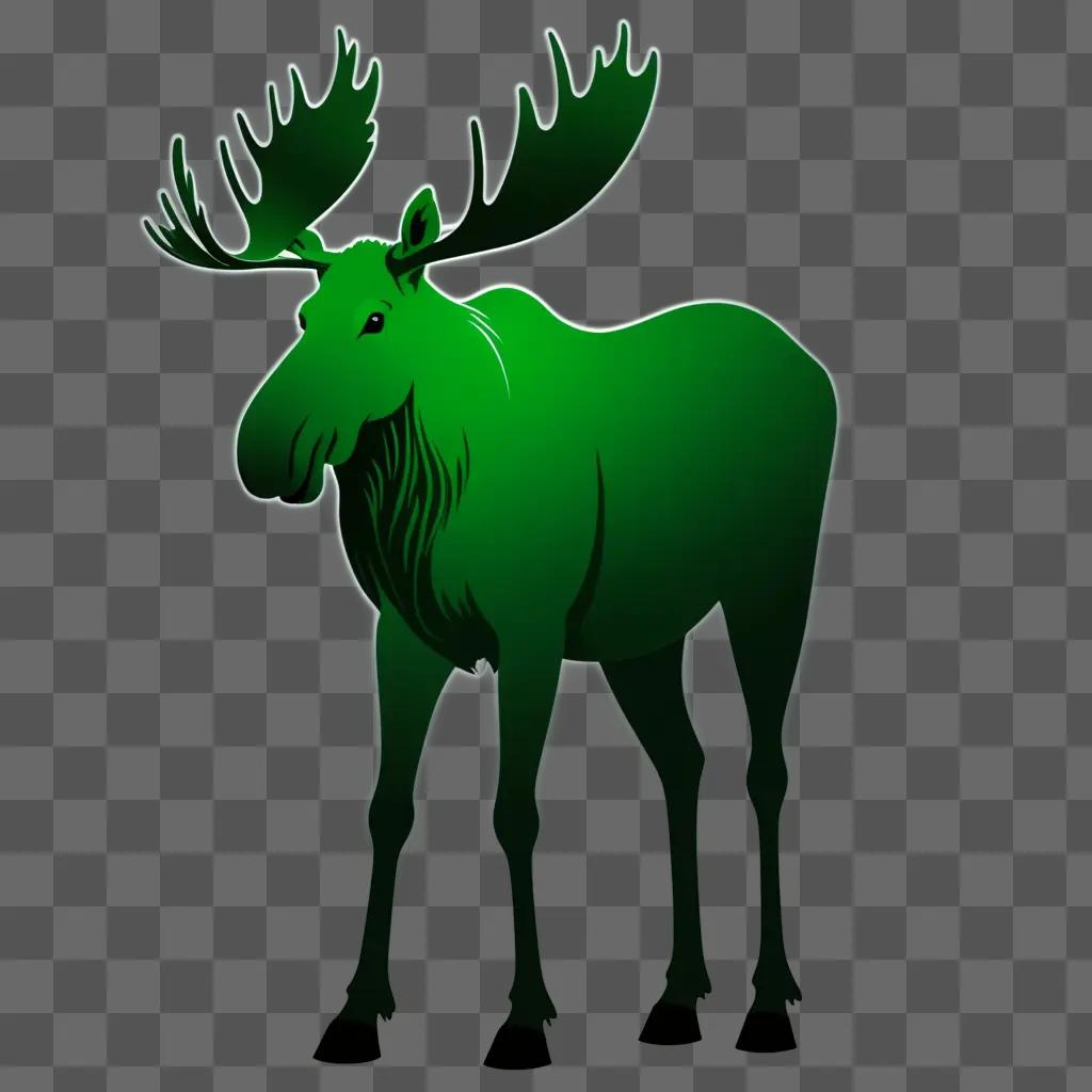 Green moose clipart stands in a dark background