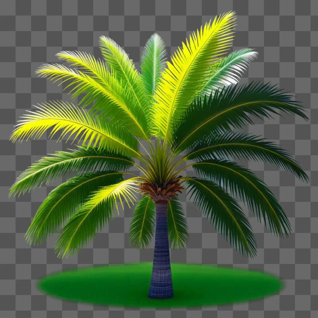 Green palm tree in a green background