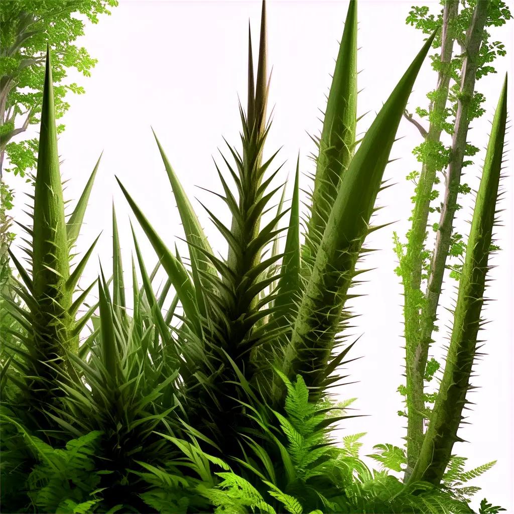 Green plant with many spikes in the background