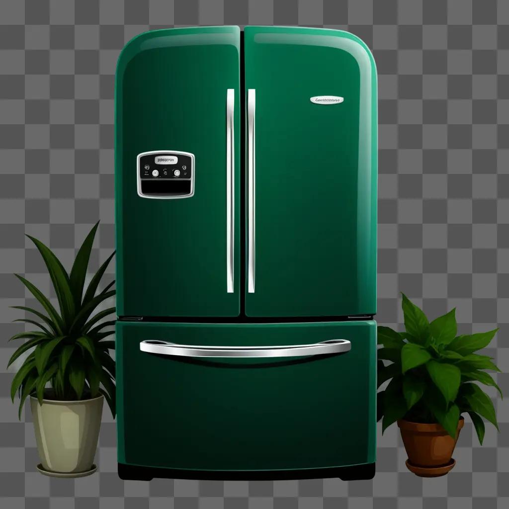 Green refrigerator in a household clipart