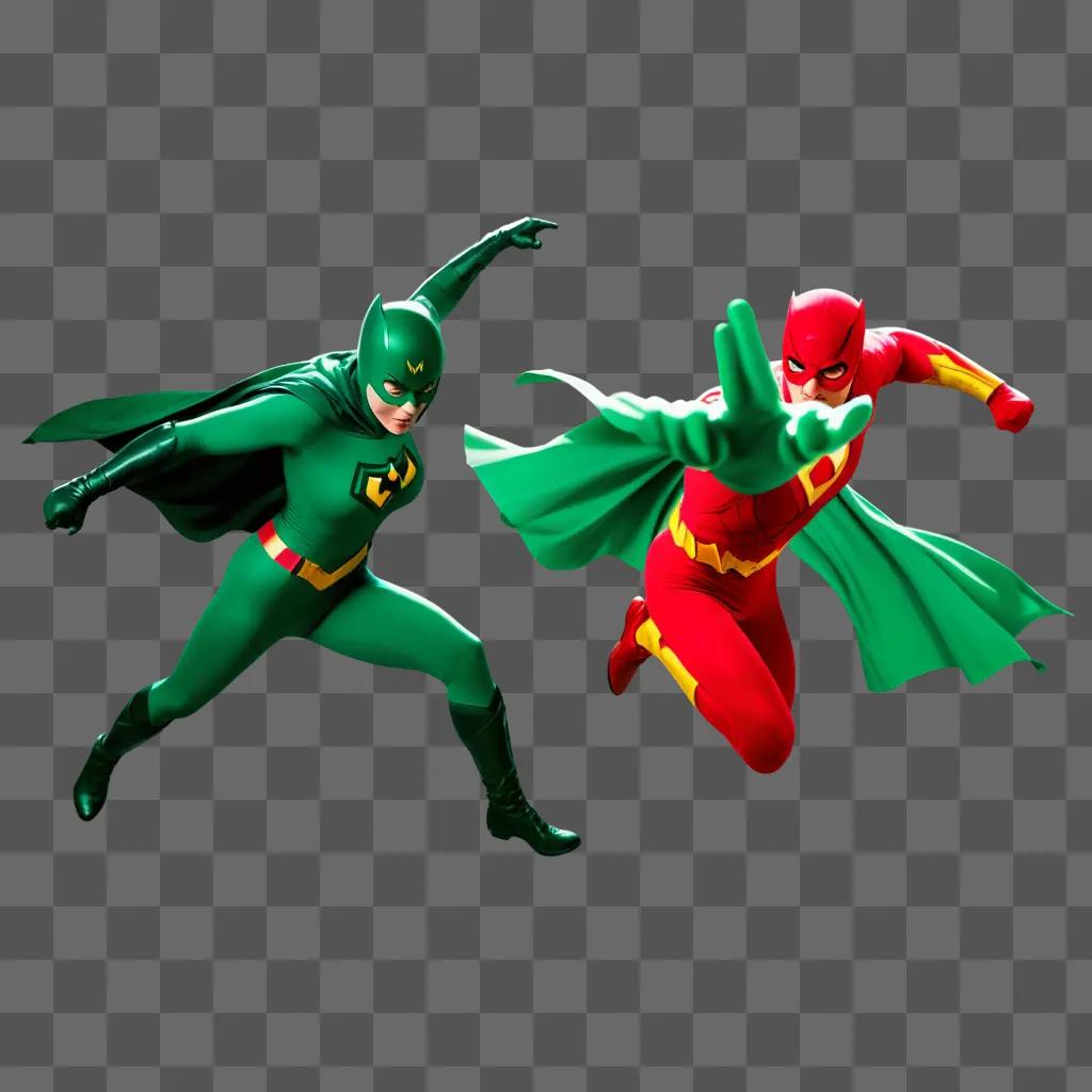 Green screen of two superheroes