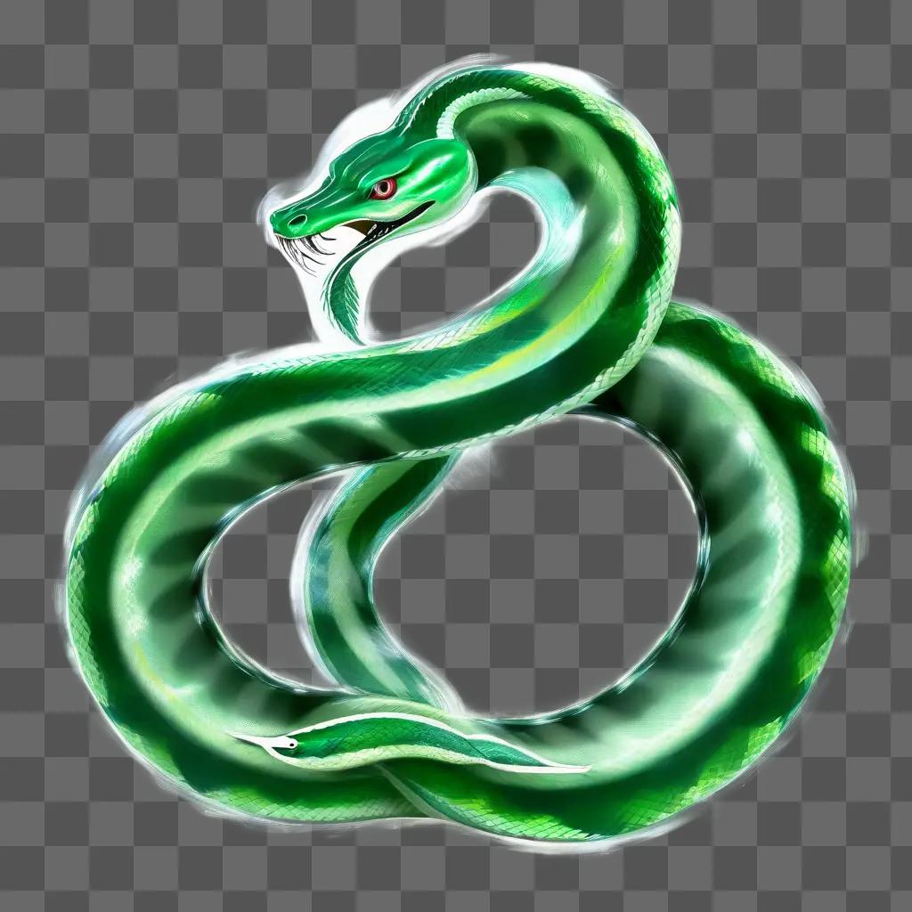 Green serpent with red eye on a green background